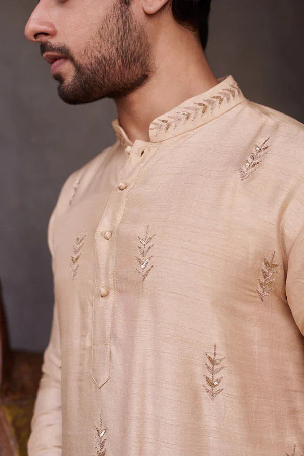 GOLD LEAF DAMAN SEQUENCE EMBROIDERED WORK KURTA PAJAMA SET