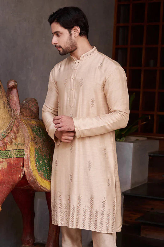 GOLD LEAF DAMAN SEQUENCE EMBROIDERED WORK KURTA PAJAMA SET
