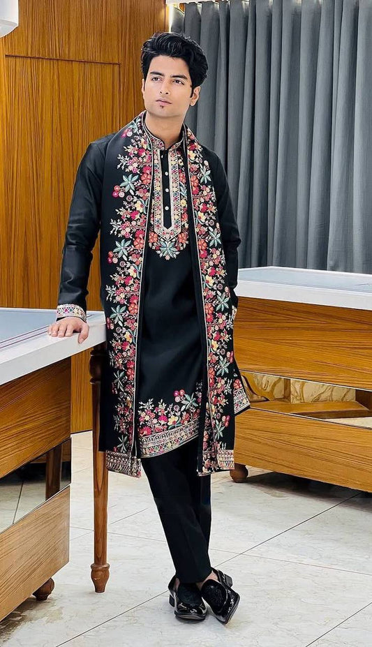 Regal BLACK Silk Kurta Set With Dupatta
