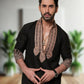 BLACK V NECK EMBROIDERD KURTA PAJAMA SET