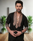 BLACK V NECK EMBROIDERD KURTA PAJAMA SET