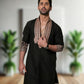 BLACK V NECK EMBROIDERD KURTA PAJAMA SET