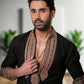BLACK V NECK EMBROIDERD KURTA PAJAMA SET