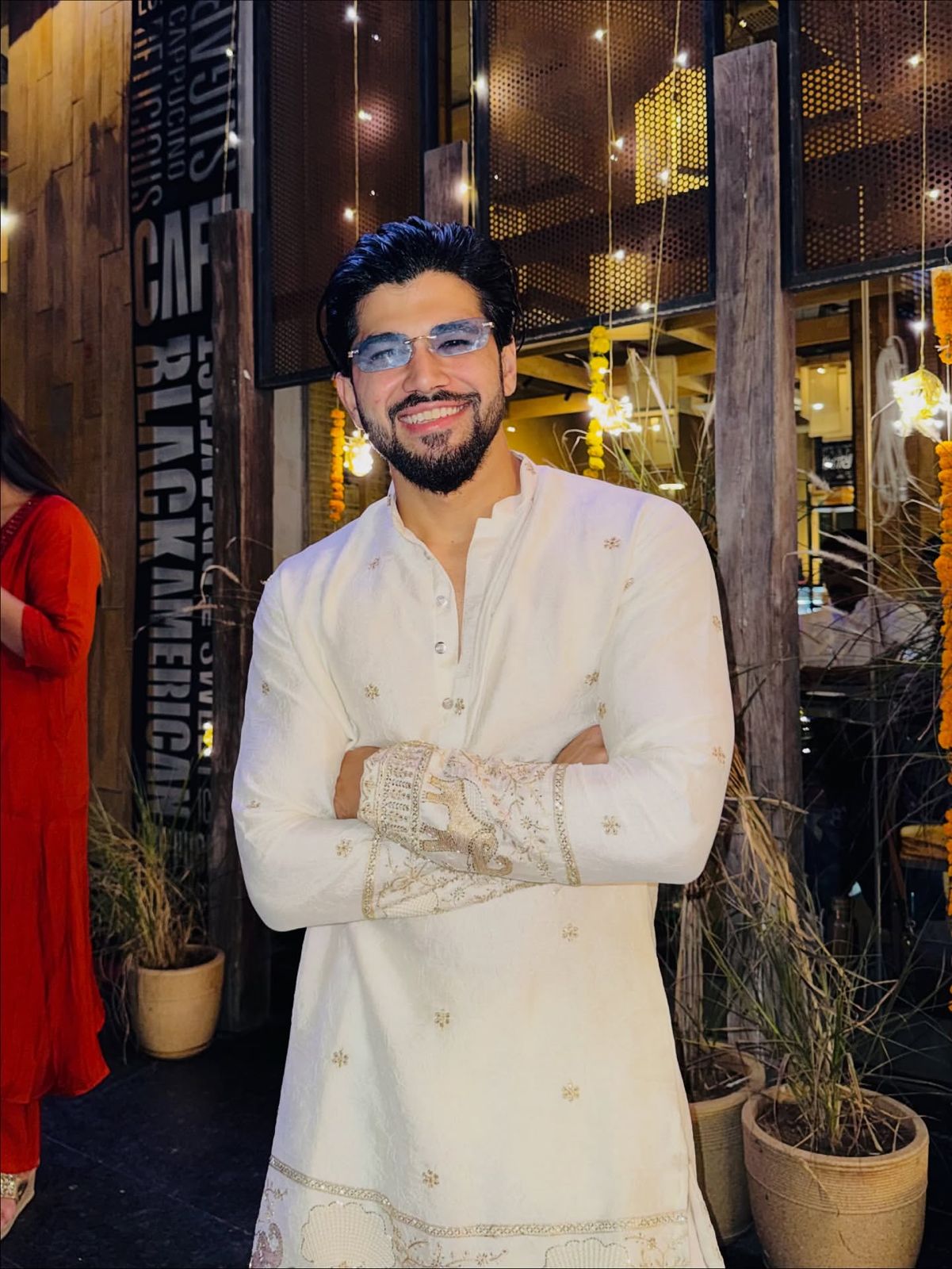 WHITE ELEPHANT AND BUTTI EMBROIDERY WORK KURTA PAJAMA SET