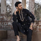 STYLISH BLACK  MIRROR WORK EMBROIDERED KURTA WITH PAJAMA