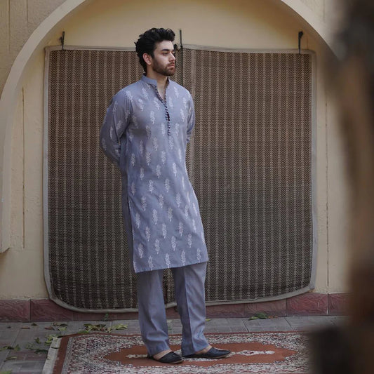 BLUE KURTA WITH PAJAMA FOR MENS