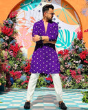 DARK PURPLE BUTTI WORK KURTA PAJAMA SET FOR MEN'S